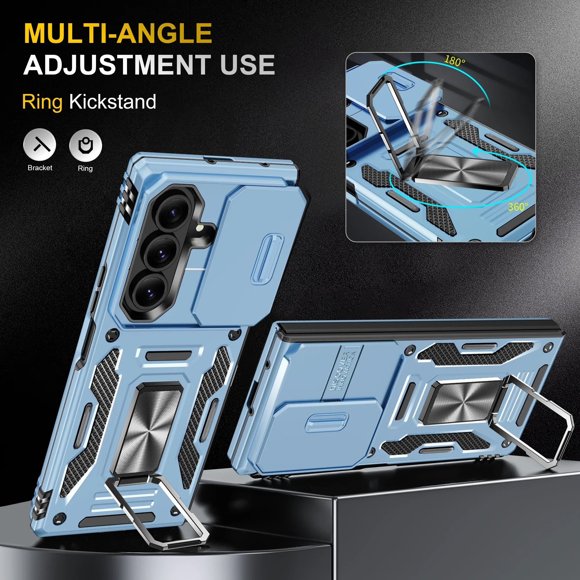 Rugged Armor Sliding Camera Case with Metal Kickstand